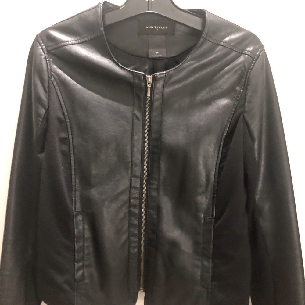 Faux leather and fabric jacket Ann Taylor